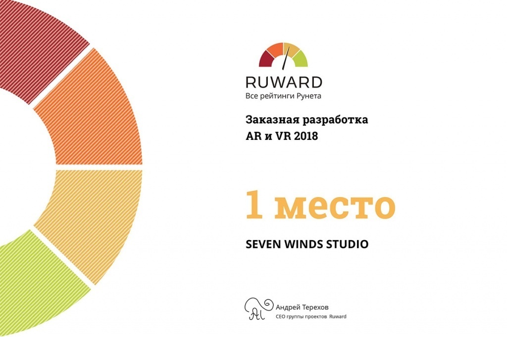Диплом 1 место в рейтинге  Ruward заказная разработка AR и VR 2018 года